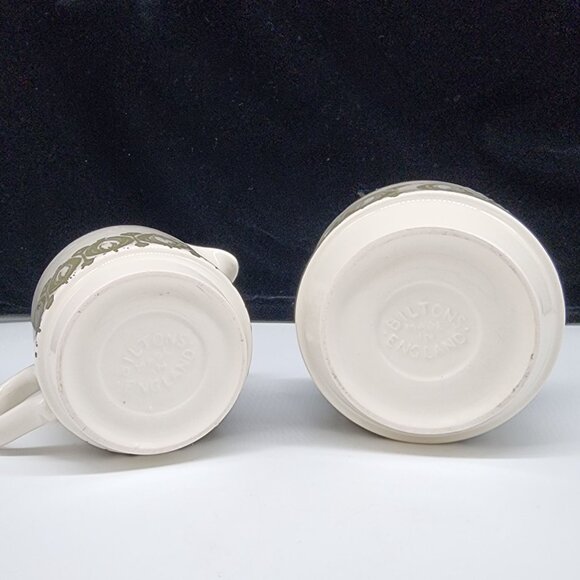 MCM Bilton England Cream and Sugar Bowl Ceramic White Green Ovals VTG - Picture 7 of 9